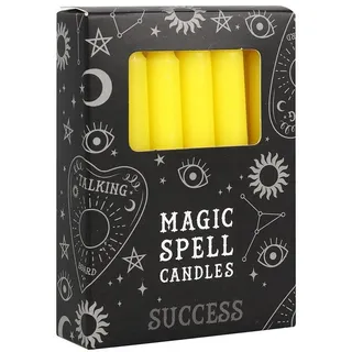 MystiCalls Stumpenkerze Wunschkerze Black Magic Hexenmagie Kerze Farbig Wunsch Spell Candel (12-tlg), Achtung: Brennende Kerzen nie unbeaufsichtigt lassen! gelb