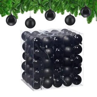 Relaxdays Weihnachtskugeln 100er Set Schwarz,Silber