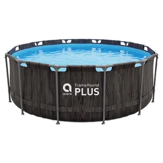 Avenli Frame Plus Pool 366x100 cm, Aufstellpool rund, Stahlrahmenpool ohne Pumpe, dunkle Holzoptik
