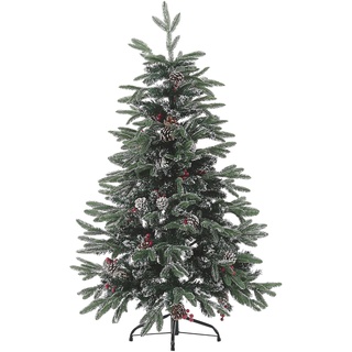 Künstlicher Weihnachtsbaum mit Zapfen Schnee bestreut 120 cm grün/ rot Denali