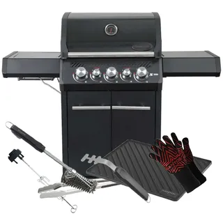 SANTOS Gasgrill S-318 Schwarz - 3 Hauptbrenner, 800 °C Grillzone - Komplettset - magnetischer Drehspieß, Silikonablage, Rostheber, Grillzange, Grillbürste, Grillhandschuhe