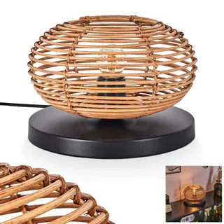HOFSTEIN Tischleuchte Mulstrand, moderne Tischlampe aus Metall/Rattan in Schwarz/Braun, Leuchte im Boho-Desig in Gitter-Optik, Lichteffekt, An-/Ausschalter am Kabel, E27, Schlafzimmer, Wohnzimmer