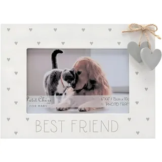 Widdop Bilderrahmen für Hunde, Katzen oder andere Haustiere, weißer Rahmen mit der Aufschrift "Best Friend" und zwei grauen Herzen an einer Schleife, 15,2 x 10,2 cm