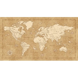 Komar Vlies Fototapete - Vintage World Map - Größe: 500 x 280 cm (Breite x Höhe) - Landkarte, Weltkarte, Kinderzimmer, Tapete - IAX10-0027
