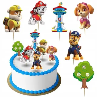 Festivalartikel Tortenstecker PAW PATROL Topper Set 6 Stk Geburstag Torten Deko Kuchen Junge weiß