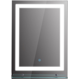 kleankin LED Badspiegel Badezimmerspiegel mit Beleuchtung Glas-Ablage 22W 70x50cm