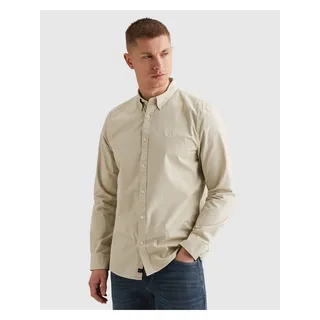 Langarmhemd PME LEGEND, Herren, Gr. XL, N-Gr, beige (silber lining), Web, Obermaterial: 97% Baumwolle, 3% Elasthan, regular fit hüftbedeckend, Manschette, Hemden, Button-down-Kragen