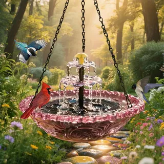 Generisch Solar Springbrunnen Vogeltränke - Vogeltränke Hängend Mit ABS-Konstruktion Und Glasschale | Für Gartenliebhaber, Hausbesitzer, Tierfreunde - Perfekt Für Terrasse Und Hinterhof