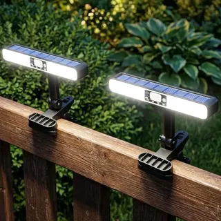 GBKDQQ 2 Stück Solarlampen für Außen mit Bewegungsmelder, 28cm Clip Solar Lampe, IP65/ Rot Blau Warnlicht/ 160LEDs/ 5 Modi, Ohne Bohren Montage für Balkon, Garten, Dachrinnen, Zaun(Weißes)