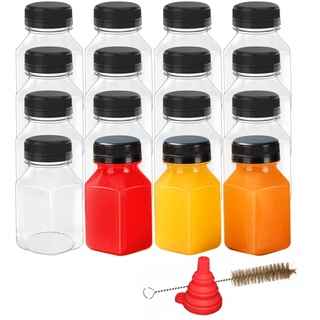 YBCPACK Kleine Plastikflaschen zum Befüllen 125ml, Mini Ingwer Shot Flaschen Set - 16 Stück inklusive Trichter und Bürste, aus lebensmittelechtem Material, Hochwertige Versiegelung