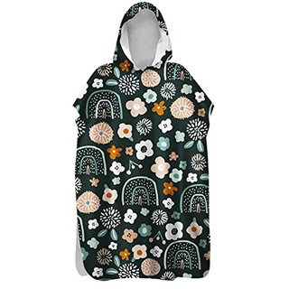 Morbuy Kinder Badeponcho mit Kapuze, 3D Bunter Bögen Druck Bademantel Mikrofaser Weich Badetuch Schnelltrocknend Surf Poncho für Mädchen Jungen Erwachsene Schwimmen Strand (60x80cm,Blumen)