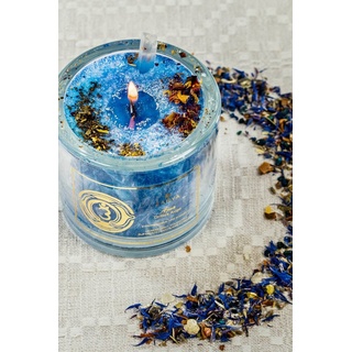 chakrana Duftkerze Chakra–Duftkerze aus Bio-Stearin, Glasbehälter mit edler Geschenkverpackung blau