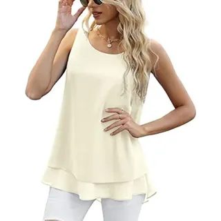 Damen Tank Top Ärmellos Oberteile Sommermit Rundhalsausschnitt Weste Tshirts Blusen Shirts Chiffon Tanktop Lose Lässige Oberteile Basic Cami für Frauen - M