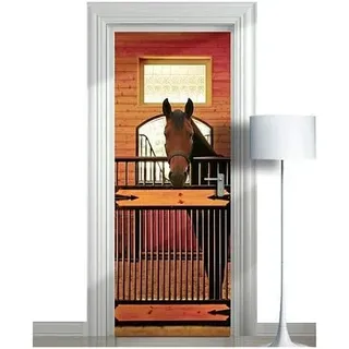 Türtapete Selbstklebend 77x200 Pferd Türaufkleber 3D Türposter Süße Tiere Fototapete Türfolie Türklebefolie Wasserdichte für Türwand Dekoration Tapete a8198