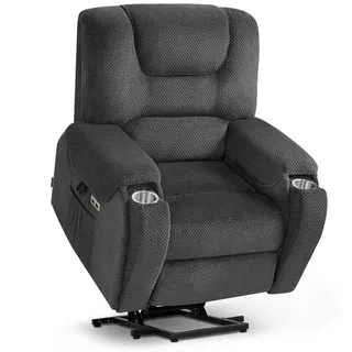 M MCombo Fernsehsessel 7252 Stoff 91 x 106 x 77 cm Dunkelgrau elektrisch mit Massage & Heizung