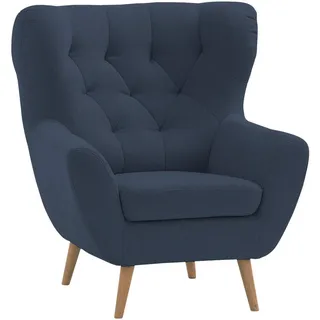 Stylife Ohrensessel, Dunkelblau, Holz, Buche,Birke, Buche, vollmassiv,teilmassiv, Uni, 88x104x92 cm, Fußauswahl, Stoffauswahl, erweiterbar (Typenauswahl), in verschiedenen Holzarten erhältlich, Wohnzimmer, Sessel, Ohrensessel