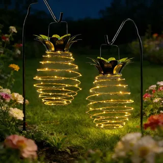 Garten Solarlampen für Außen Hängend - 2 Stück Solar Ananas Lichter für Außen Deko, Wasserdicht Solar Laternen, Solarleuchten Gartendeko für Wege, Höfe, Pathway, Yard, Terrassen, Garten Deko