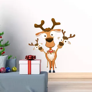 Selbstklebende Weihnachts-Sticker Die lustigen Rentiere - Wandtattoo - Wanddeko Weihnachten Party 60 x 50 cm