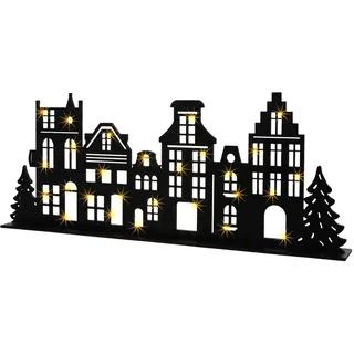 Spetebo LED Holz Häuserzeile schwarz - 57 x 22 cm - Deko Weihnachtsdorf Skyline Aufsteller - Weihnachts Holzhaus Tischdeko Weihnachtsstadt