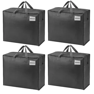 VENO 84 Liter Extra Groß Aufbewahrungstasche mit starke Griffe und Reißverschlüssen für Umzug, Camping, Kleideraufbewahrung, Reisetasche, Unterbett Aufbewahrungsbox (M Schwarz - 4-er Set)
