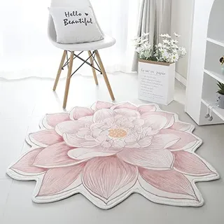 Morbuy Teppich Wohnzimmer Flauschig Weich Gänseblümchen Teppich Nordische Blumenform Runde Bodenmatte Waschbar rutschfest Shaggy Teppiches für Schlafzimmer Dekoration (80cm,Rosa Lotos)