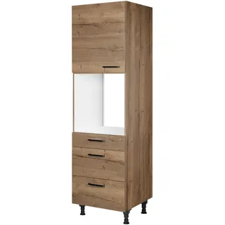 Nobilia Geräteumbauschrank Structura, Eiche dunkel, Holzwerkstoff, 1 Fächer, 3 Schublade(n) Schubladen, nur wie online abgebildet bestellbar, 60x216.6x58 cm, Blauer Engel, Pefc, Goldenes M, Made in Germany, DGM-Klimapakt, Küchen, Küchenmöbel, Küchenschränke, Geräteumbauschränke