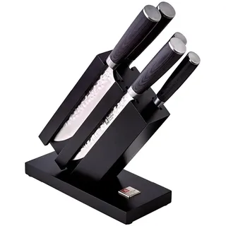 RICHARDSON SHEFFIELD Messerblock mit Messer Set, 5-teilig | Schwarzer Messer Block Bestückt, Pakkaholz | Messerblockset | Klinge mit Hammerschlag-Design, Schwarz