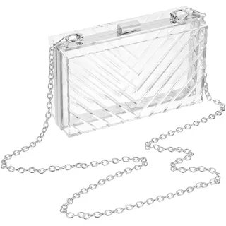 QUARKZMAN Frauen Clear Purse, Acryl Clear Clutch Bag V-Form Acryl Geldbörsen Transparente Umhängetasche mit abnehmbarer Kette für Reisen Büro, Transparent/Silber
