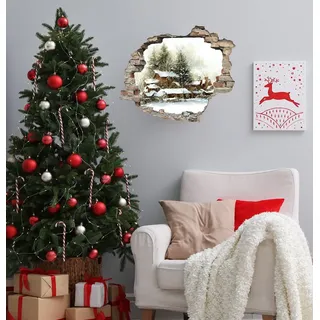 queence 3D-Wandtattoo Häuserlandschaft im Schnee (1 St), selbstklebender Wandsticker Weihnachten bunt|weiß