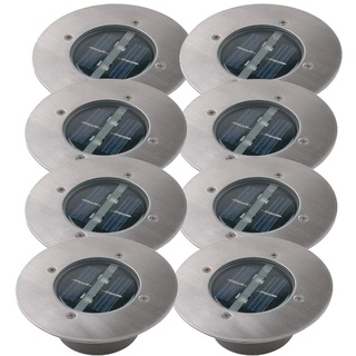 8er SET moderner Solar LED Bodeneinbaustrahler rund in Edelstahl / Glas für Außen