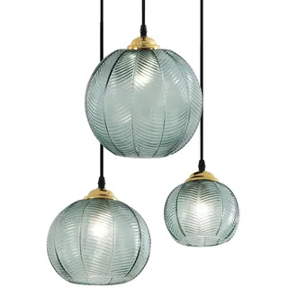 KCO Lighting 3-Light Modern Grün Gestreifte Glas Hängeleuchte Nordic Gerippte Glas Kronleuchter Pendelleuchte Grün Kürbis Pendelleuchte Mitte Jahrhundert Schwarz Cluster Pendelleuchte Kücheninsel