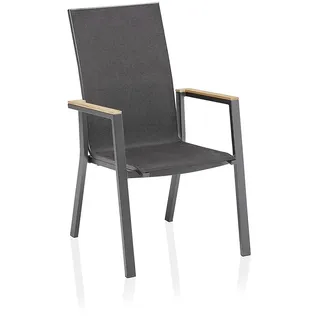 2er Set Kettler Rasmus Teak Stapelsessel hoch Aluminium/Outdoorgewebe - Anthrazit