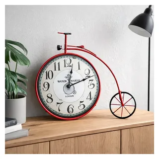 MOPUEA Wanduhr Vintage Fahrrad Tischuhr Rot Retro Deko Standuhr im Industrial Stil (Wohnzimmer Büro Flur Dekoration)