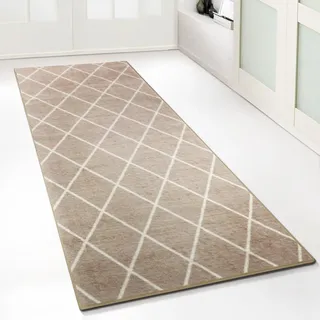 Floordirekt Teppichläufer mit Muster, Cosenza Beige, 80 x 200 cm | Maßgefertigter Feinschlingen-Teppich für Küche, Flur und Wohnraum, Ornament Vintage Orient Gitter