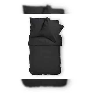 EXKLUSIV HEIMTEXTIL Microfaser Bettwäsche Uni Reißverschluss 155 x 220 cm + 80 x 80 cm Schwarz