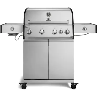BURNHARD® Gasgrill 4-Brenner, 24,7 kW, Longlife Gussbrenner, Infrarot-Keramikbrenner, Heckbrenner, Seitenkochfeld, Piezo-Zündung, Gussrost – Big FRED Deluxe+