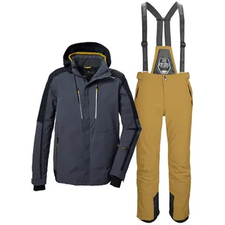 Killtec Skianzug Herren Skijacke + Skihose, PFC-frei - Skipasstasche - abnehmbare Träger und Kapuze blau|gelb XL (52)