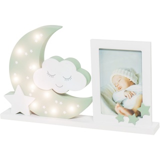 Dooky Moonlight Bilderrahm LED Misty Olive 10x15cm - Fotorahmen Mit Lichtern aus MDF Holz für Kinder & Baby -
