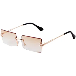 Laurinny Rechteck Randlose Sonnenbrille Herren Rechteckig Brille Viereckig Rahmenlose Sonnenbrille für Frauen Männer(Gold/Gradient Braun)