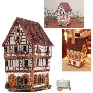 Midene Aroma Lichthaus Keramik Weihnachtshaus, Lichthäuser Weihnachtsdorf, Teelichthaus, Handarbeit Künstlerisches Nachbildung Miniatur, Altes Historisches Haus in Colmar, Elsass, A252AR