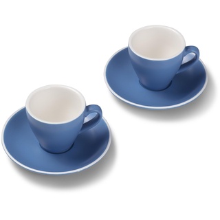 Terra Home 2er Espresso-Tassen Set - Blau, 90 ml, Matt, Porzellan, Dickwandig, Spülmaschinenfest, italienisches Design - Kaffee-Tassen Set mit Untertassen