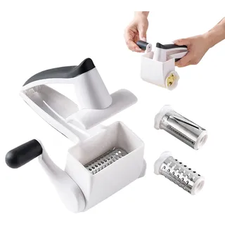 Parmesanreibe, Kompakte Käsereibe Mit Kurbel Für Die Küche, Trommelreibe Parmesanmühle Cheese Grater Mit 3 Edelstahl-Feintrommel Für Käse g-emüse Obst