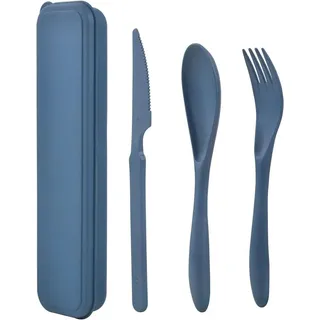 Plastik Besteck Mehrweg Set, 1 Set Reise Besteck mit Etui, Camping Besteck set, Tragbare Utensilien, für Lunchbox, Schule, Picknick, Reisen (Blau)