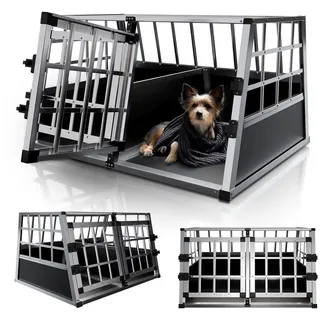 Juskys Alu Hundetransportbox L-X 89 x 70 x 51 cm Schwarz/Silber