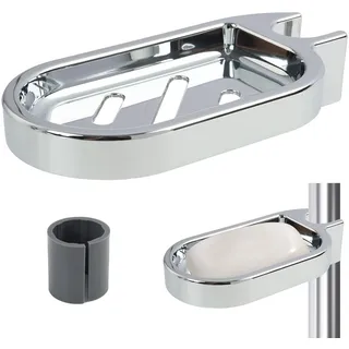 Seifenschale für die Duschstange, Verstellbarer Seifenhalter Dusche ohne Bohren, Dusche Aufbewahrung Halter, Wandstange Seifenschale, Wasserdicht, ABS, Seifenablage für die Dusch für 23-24 mm Rohre