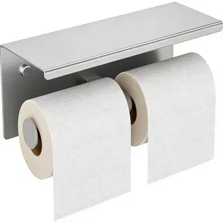 NICEME Doppelrollen Toilettenpapierhalter, Toilettenpapierhalter aus Edelstahl, Wandmontierter Gewerblicher Toilettenpapierhalter mit Ablage, Geeignet für Badezimmer