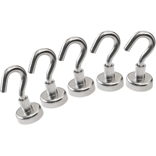 LeBigMag® | 5 hochwertige sehr starke Neodym Magnethaken Ø 16 mm 5,5 kg Haftkraft | Haken abnehmbar in M4 Gewinde