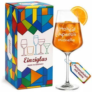 glastal Leonardo Aperol Glas mit Gravur Personalisiert mit Namen - Holy Aperoli - 560ml Aperol Weinglas Geburtstag Weihnachten Geschenk für Aperol Spritz Cocktail Liebhaber - Made in Germany