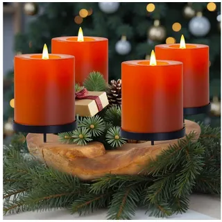 HOMECALL Dekoschale Adventskranz mit 4 Kerzenhaltern, Weihnachtsdeko (ca. Ø 20 cm, Natürlichen und Eleganz), aus nachhaltigem Teakholz Ø 20 cm