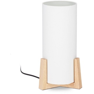 relaxdays Tischleuchte Tischlampe Holzfuß braun|weiß